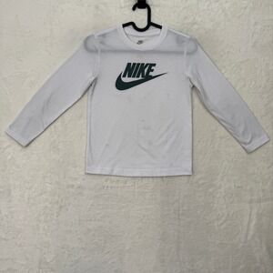 Nike T-Shirt Boys 7 White Futura Logo Graphic Long Sleeve Athletic Polyester